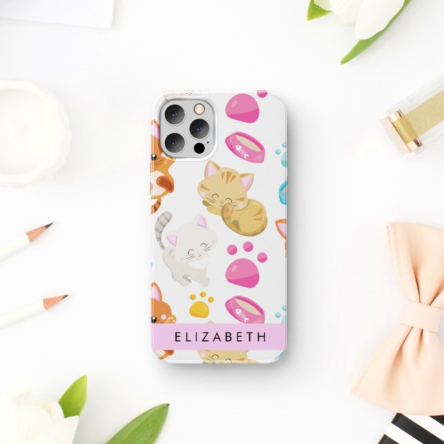 Pattern Of Cats, Cute Cats, Kitty, Paws, Your Name iPhone Case (Creator Uploaded)