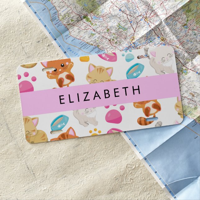 Pattern Of Cats, Cute Cats, Kitty, Paws, Your Name License Plate (In Situ)