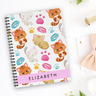 Pattern Of Cats, Cute Cats, Kitty, Paws, Your Name Notebook