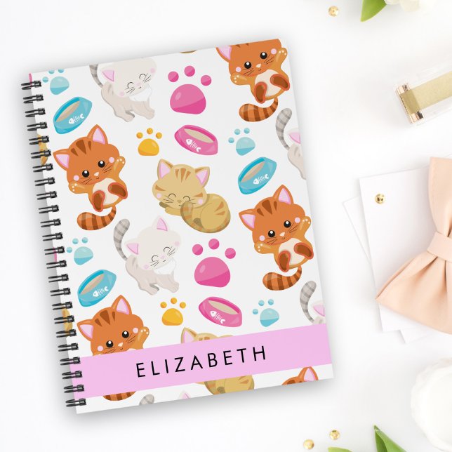 Pattern Of Cats, Cute Cats, Kitty, Paws, Your Name Notebook (Creator Uploaded)