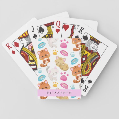 Pattern Of Cats Cute Cats Kitty Paws Your Name Poker Cards