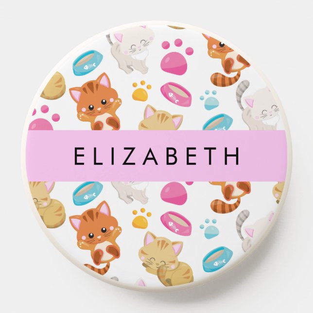 Pattern Of Cats, Cute Cats, Kitty, Paws, Your Name PopSocket (Popsocket)