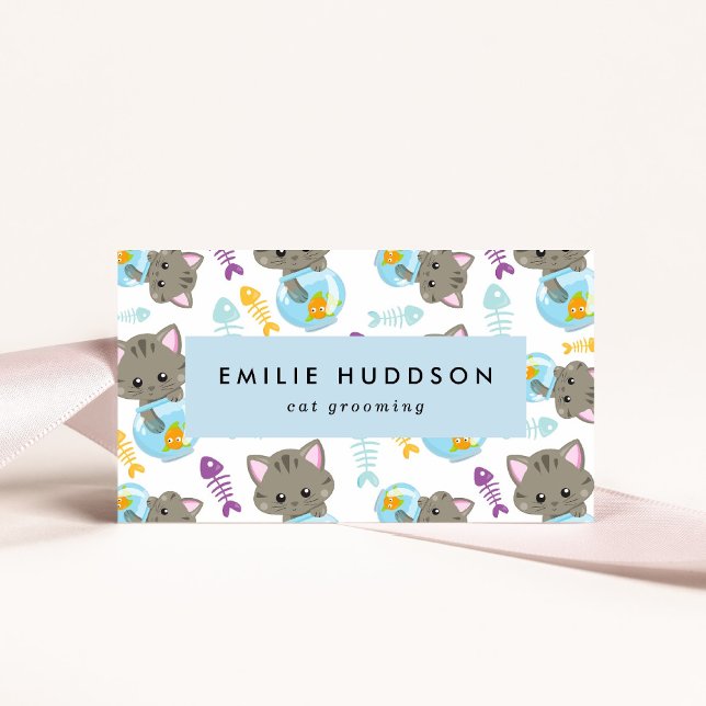 Pattern Of Cats, Pet Shop, Cat Sitter, Cat Groomer Business Card (Creator Uploaded)