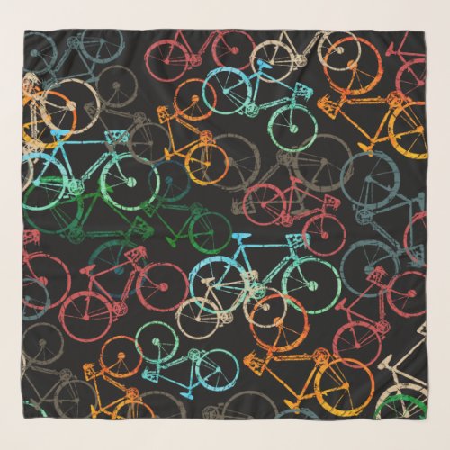 pattern of color bicycles on black scarf