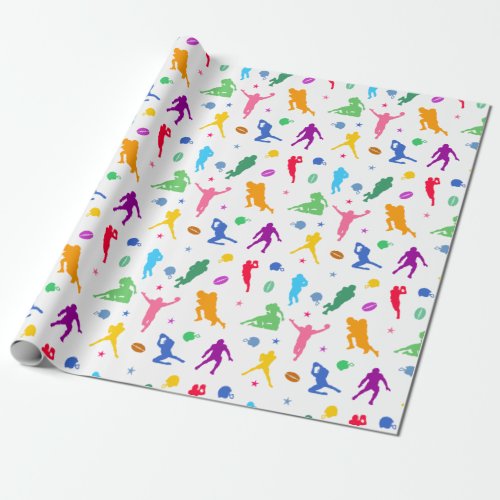 Pattern Of Colorful Football Players On White Wrapping Paper