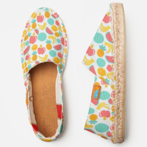 Pattern Of Colorful Fruits On White Espadrilles