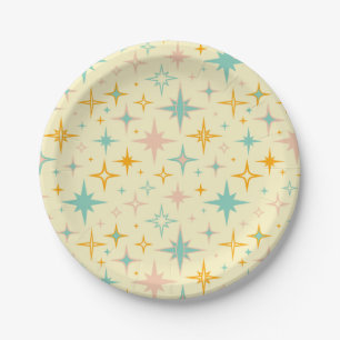 Pattern of colorful retro stars paper plates