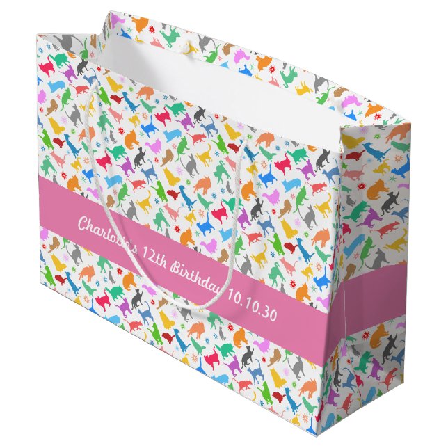 Pattern Of Colorful Silhouettes Of Cats Large Gift Bag (Back Angled)
