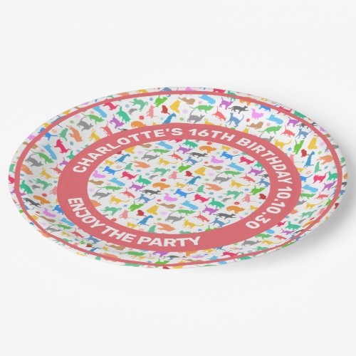 Pattern Of Colorful Silhouettes Of Cats Paper Plates
