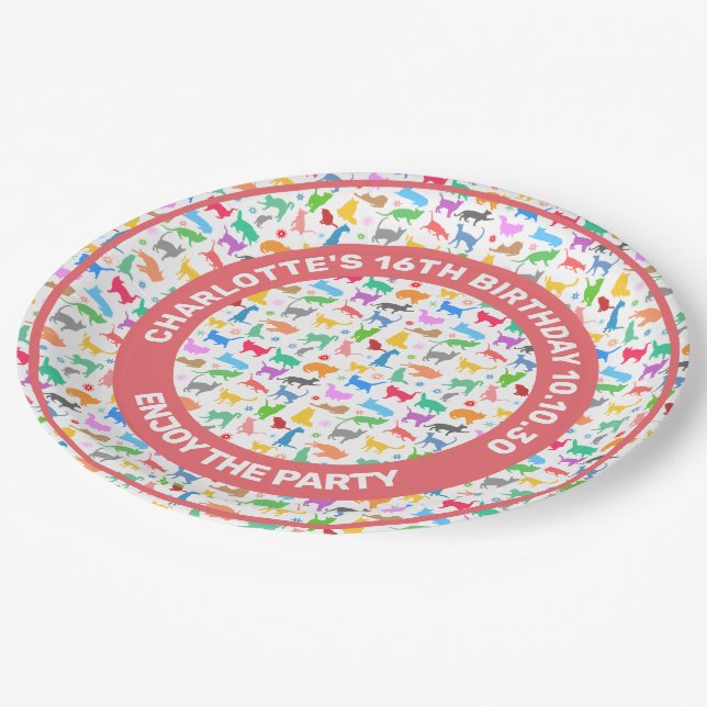 Pattern Of Colorful Silhouettes Of Cats Paper Plates (Angled)