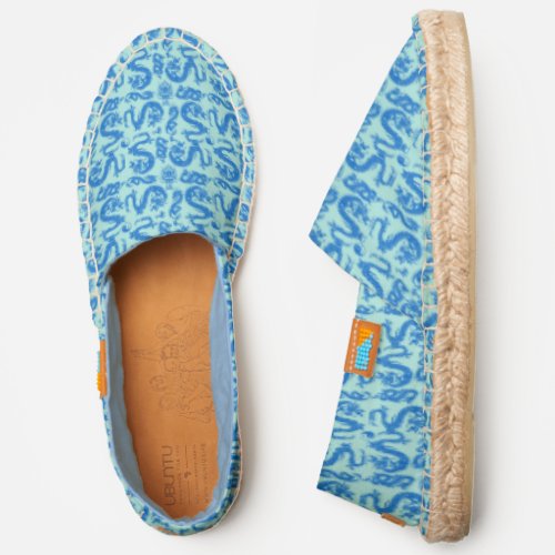 Pattern Of Cool Oriental Dragons Of Blue Color Espadrilles