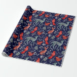 Pattern Of Cute Forest Animals On Navy Blue Wrapping Paper<br><div class="desc">An elegant wrapping paper featuring stylish images of flowers, plants, and cute forest animals and birds: deers, rabbits. The background of navy blue color. Good to wrap up your Christmas, New Year, birthday, and other gifts. This design is customizable. You can change the image. You can transfer the design to...</div>