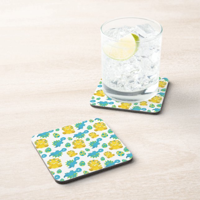 Pattern Of Dinosaurs, Cute Dinosaurs, Baby Dino Beverage Coaster (Right Side)