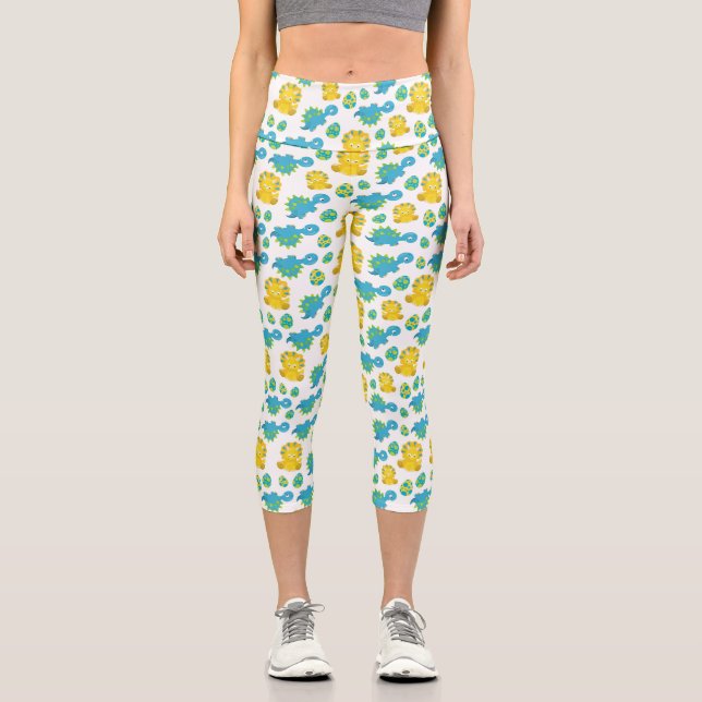 Pattern Of Dinosaurs, Cute Dinosaurs, Baby Dino Capri Leggings (Front)