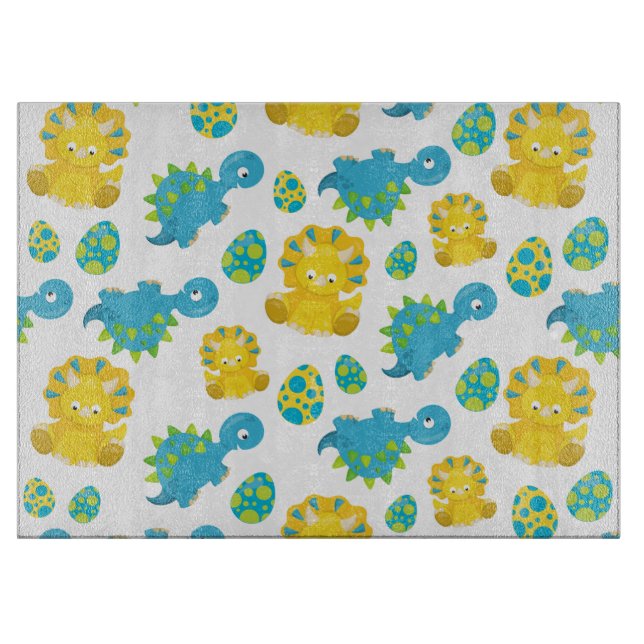 Pattern Of Dinosaurs, Cute Dinosaurs, Baby Dino Cutting Board (Front)