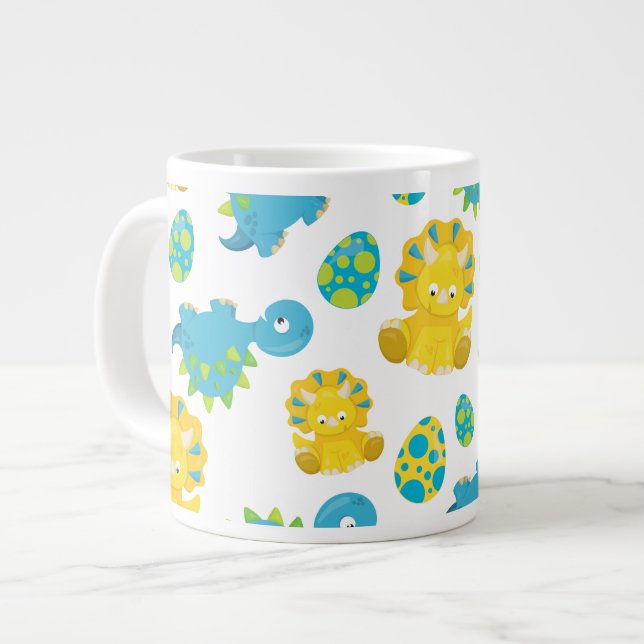 Pattern Of Dinosaurs, Cute Dinosaurs, Baby Dino Giant Coffee Mug (Front Left)