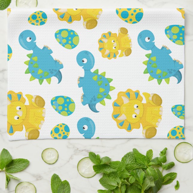 Pattern Of Dinosaurs, Cute Dinosaurs, Baby Dino Kitchen Towel (Folded)