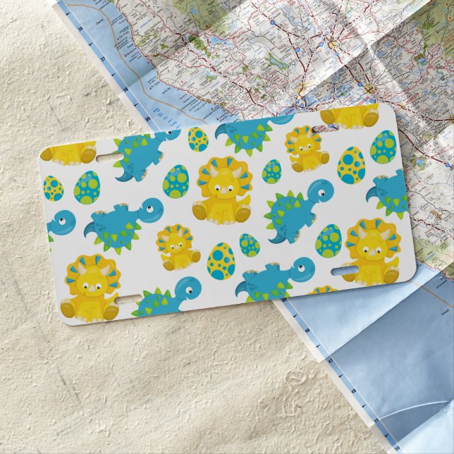 Pattern Of Dinosaurs, Cute Dinosaurs, Baby Dino License Plate (In Situ)