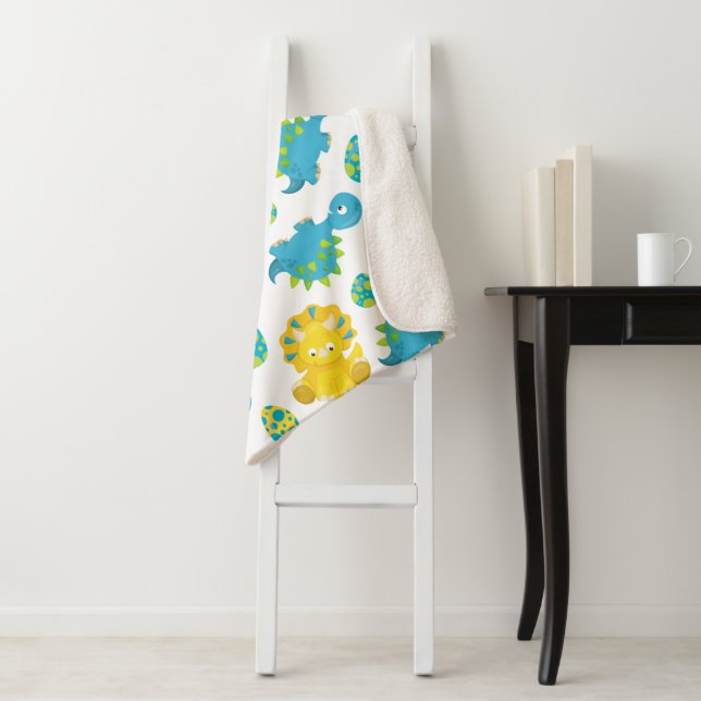 Pattern Of Dinosaurs, Cute Dinosaurs, Baby Dino Sherpa Blanket (In Situ)