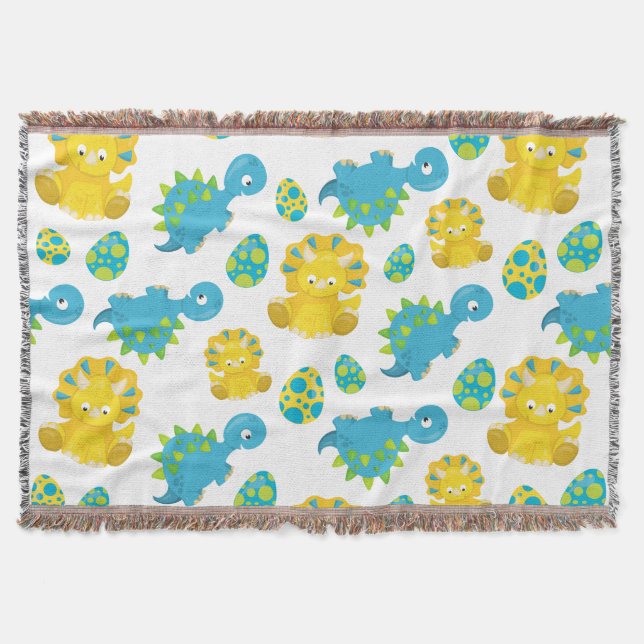 Pattern Of Dinosaurs, Cute Dinosaurs, Baby Dino Throw Blanket (Front)