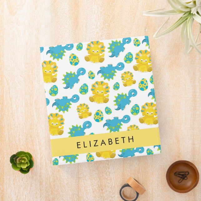 Pattern Of Dinosaurs, Cute Dinosaurs, Your Name 3 Ring Binder (In Situ)
