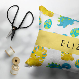 Pattern Of Dinosaurs, Cute Dinosaurs, Your Name Accent Pillow