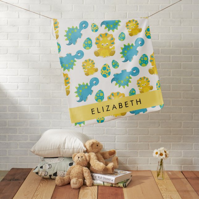 Pattern Of Dinosaurs, Cute Dinosaurs, Your Name Baby Blanket (In Situ)