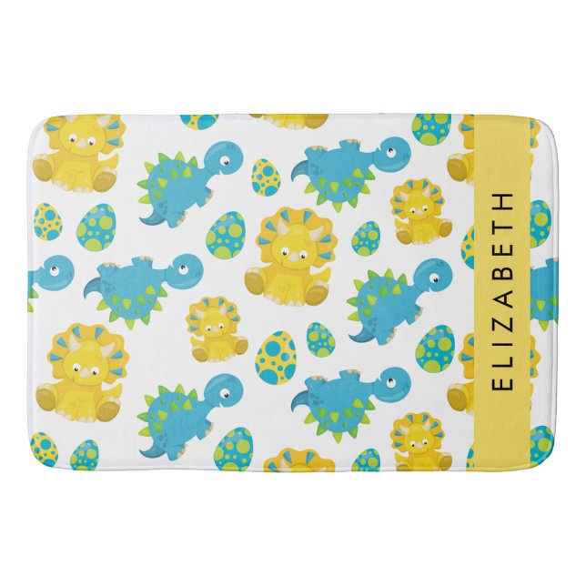 Pattern Of Dinosaurs, Cute Dinosaurs, Your Name Bath Mat (Front)