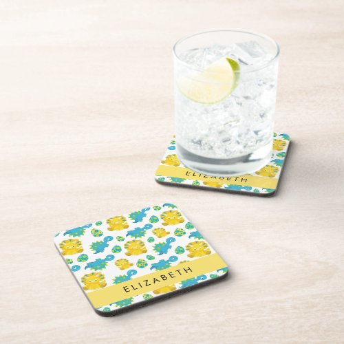 Pattern Of Dinosaurs Cute Dinosaurs Your Name Beverage Coaster