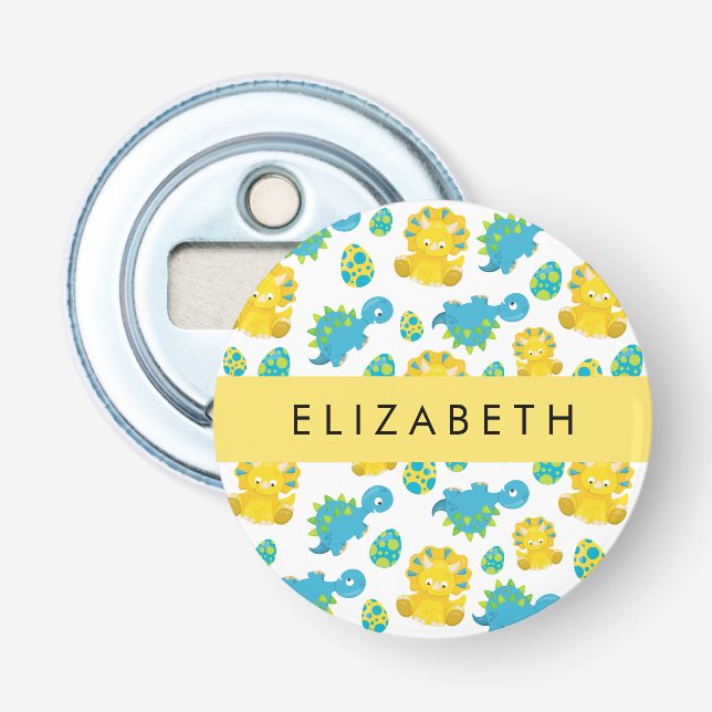 Pattern Of Dinosaurs, Cute Dinosaurs, Your Name Bottle Opener (Front)