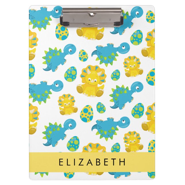 Pattern Of Dinosaurs, Cute Dinosaurs, Your Name Clipboard (Front)