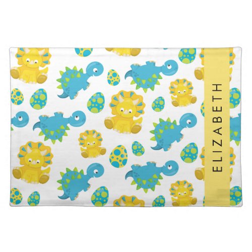 Pattern Of Dinosaurs Cute Dinosaurs Your Name Cloth Placemat