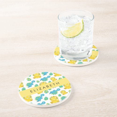 Pattern Of Dinosaurs Cute Dinosaurs Your Name Coaster