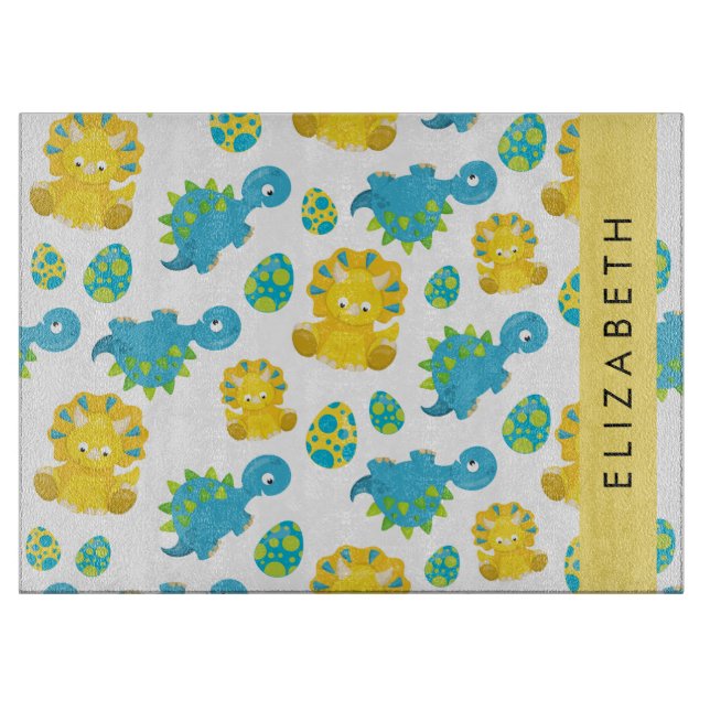 Pattern Of Dinosaurs, Cute Dinosaurs, Your Name Cutting Board (Front)