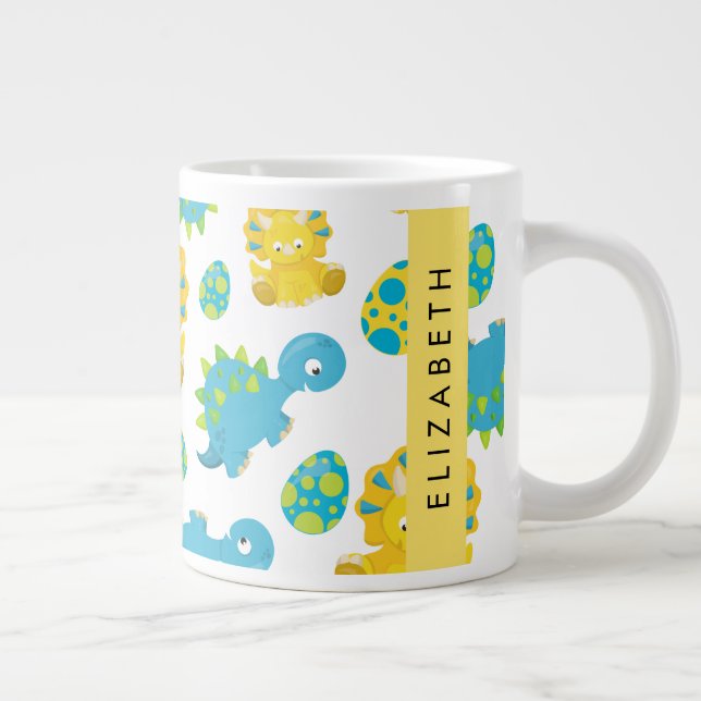 Pattern Of Dinosaurs, Cute Dinosaurs, Your Name Giant Coffee Mug (Right)