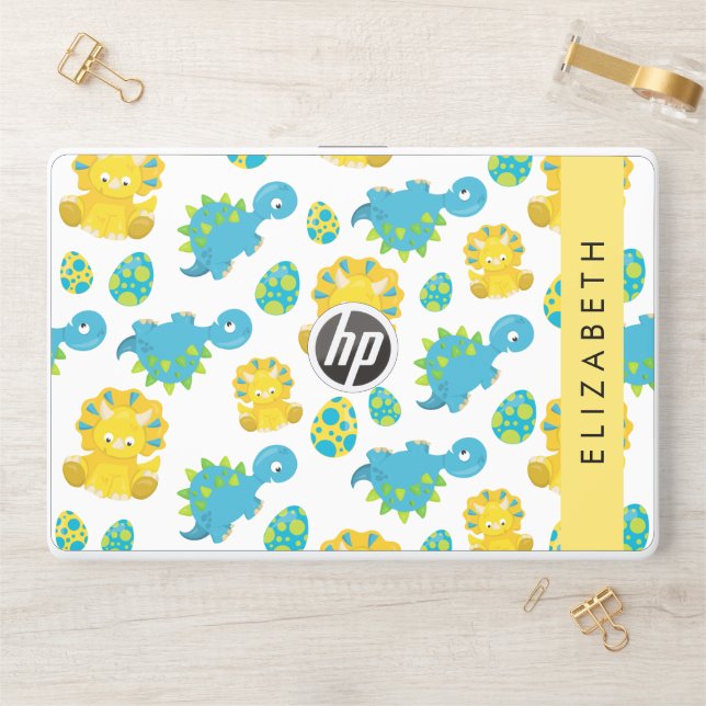Pattern Of Dinosaurs, Cute Dinosaurs, Your Name HP Laptop Skin (Desk)