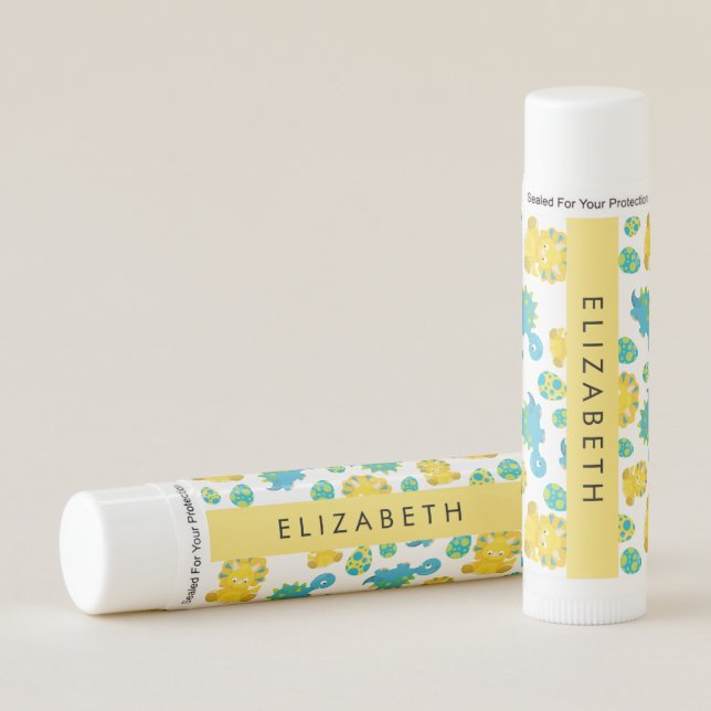 Pattern Of Dinosaurs, Cute Dinosaurs, Your Name Lip Balm (Front)