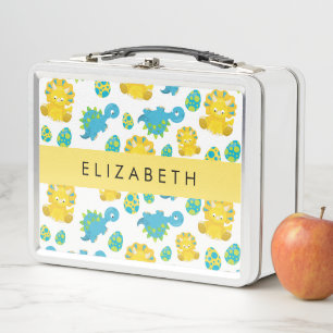 Pattern Of Dinosaurs, Cute Dinosaurs, Your Name Metal Lunch Box