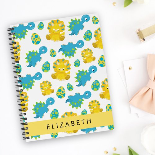Pattern Of Dinosaurs Cute Dinosaurs Your Name Notebook