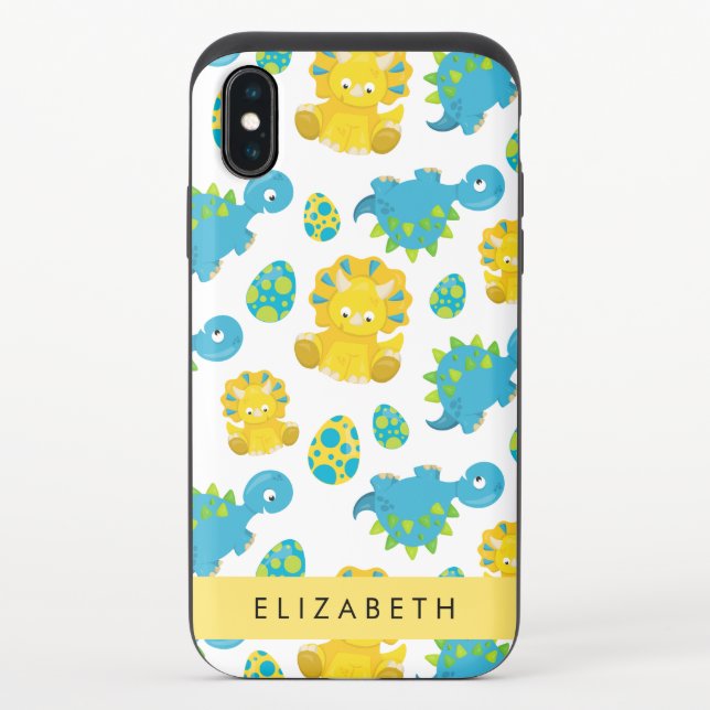 Pattern Of Dinosaurs, Cute Dinosaurs, Your Name Uncommon iPhone Case (Back)