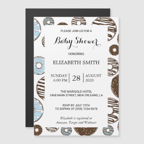 Pattern Of Donuts Blue Donuts Baby Shower Magnetic Invitation