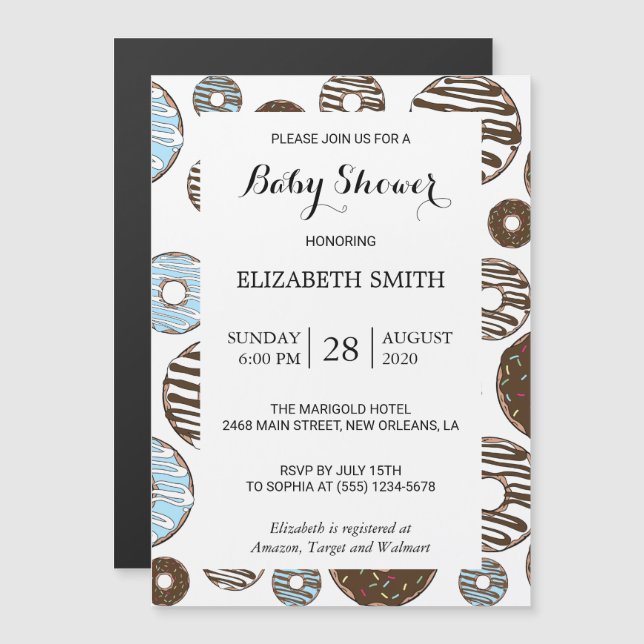 Pattern Of Donuts, Blue Donuts, Baby Shower Magnetic Invitation (Front/Back)