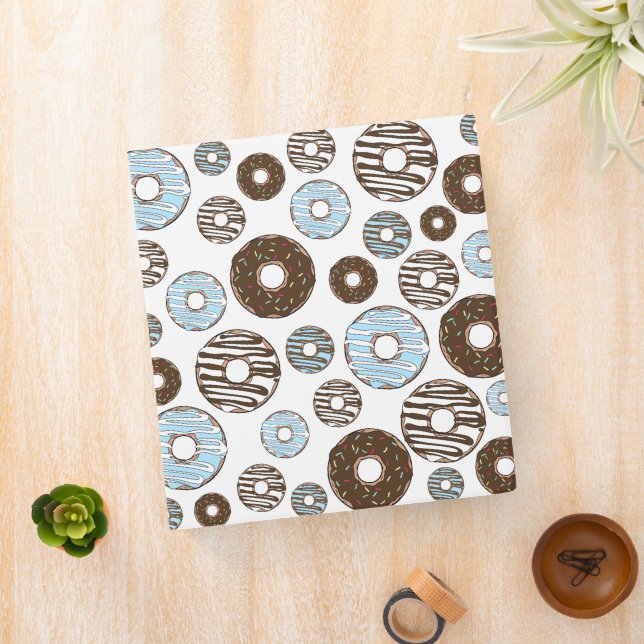 Pattern Of Donuts, Blue Donuts, Brown Donuts 3 Ring Binder (In Situ)