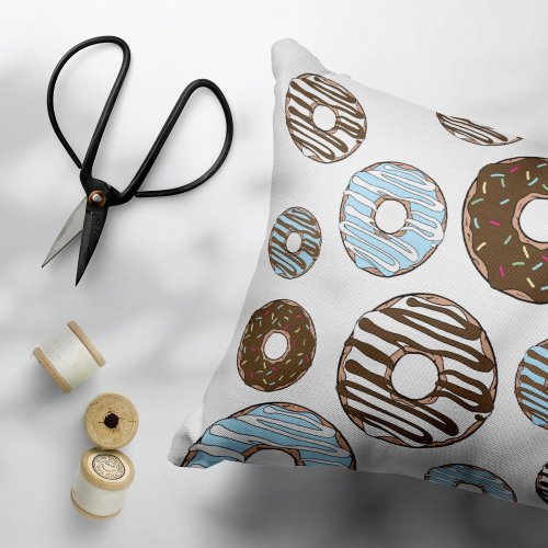 Pattern Of Donuts Blue Donuts Brown Donuts Accent Pillow