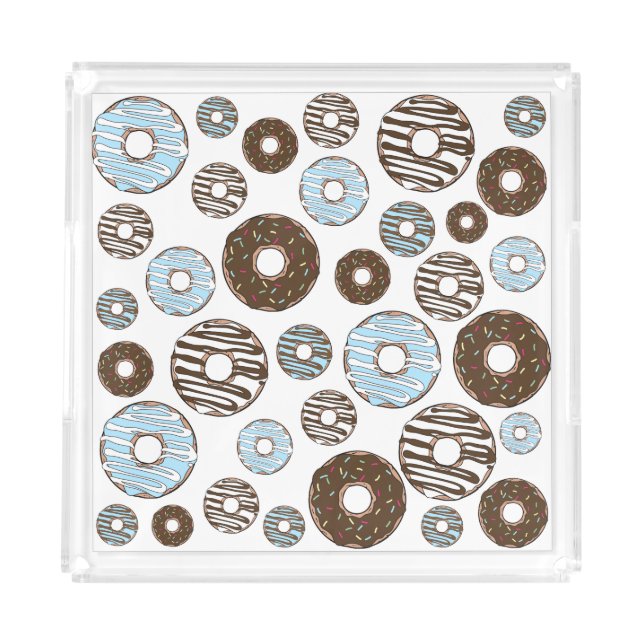 Pattern Of Donuts, Blue Donuts, Brown Donuts Acrylic Tray (Front)