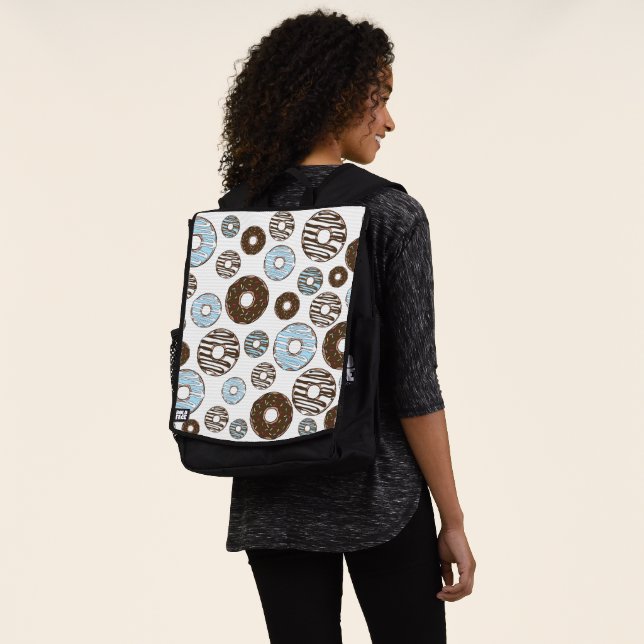 Pattern Of Donuts, Blue Donuts, Brown Donuts Backpack (Worn)