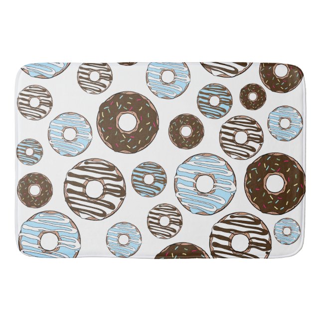 Pattern Of Donuts, Blue Donuts, Brown Donuts Bath Mat (Front)