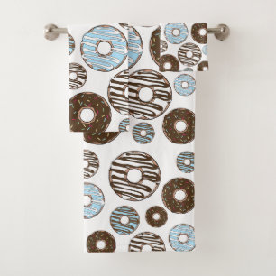 Pattern Of Donuts, Blue Donuts, Brown Donuts Bath Towel Set