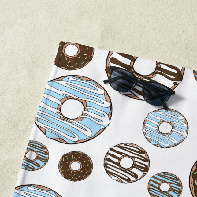 Pattern Of Donuts, Blue Donuts, Brown Donuts Beach Towel (In Situ)