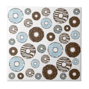 Pattern Of Donuts, Blue Donuts, Brown Donuts Ceramic Tile